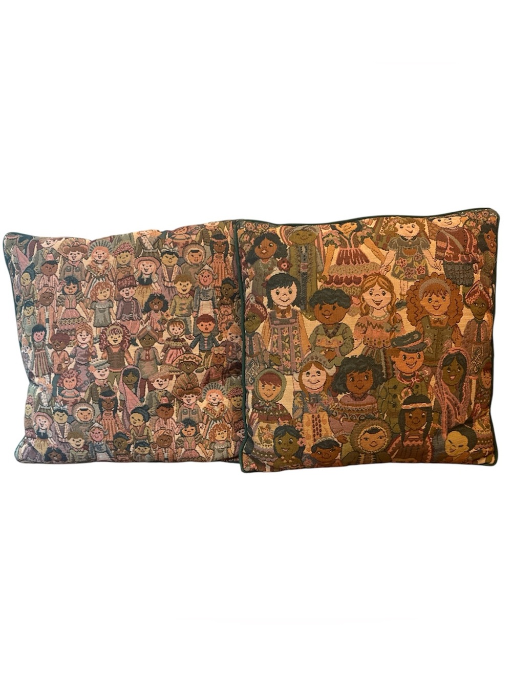 Vintage Set of 2 Children of The World Pillows